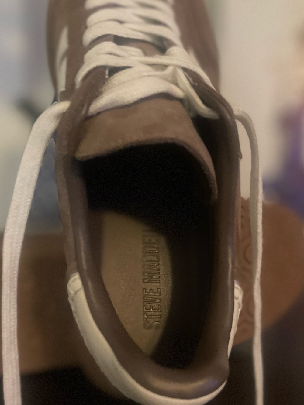 Steve Madden Taupe Leather Low-Top Sneaker with White Laces - Picture 5 of 10